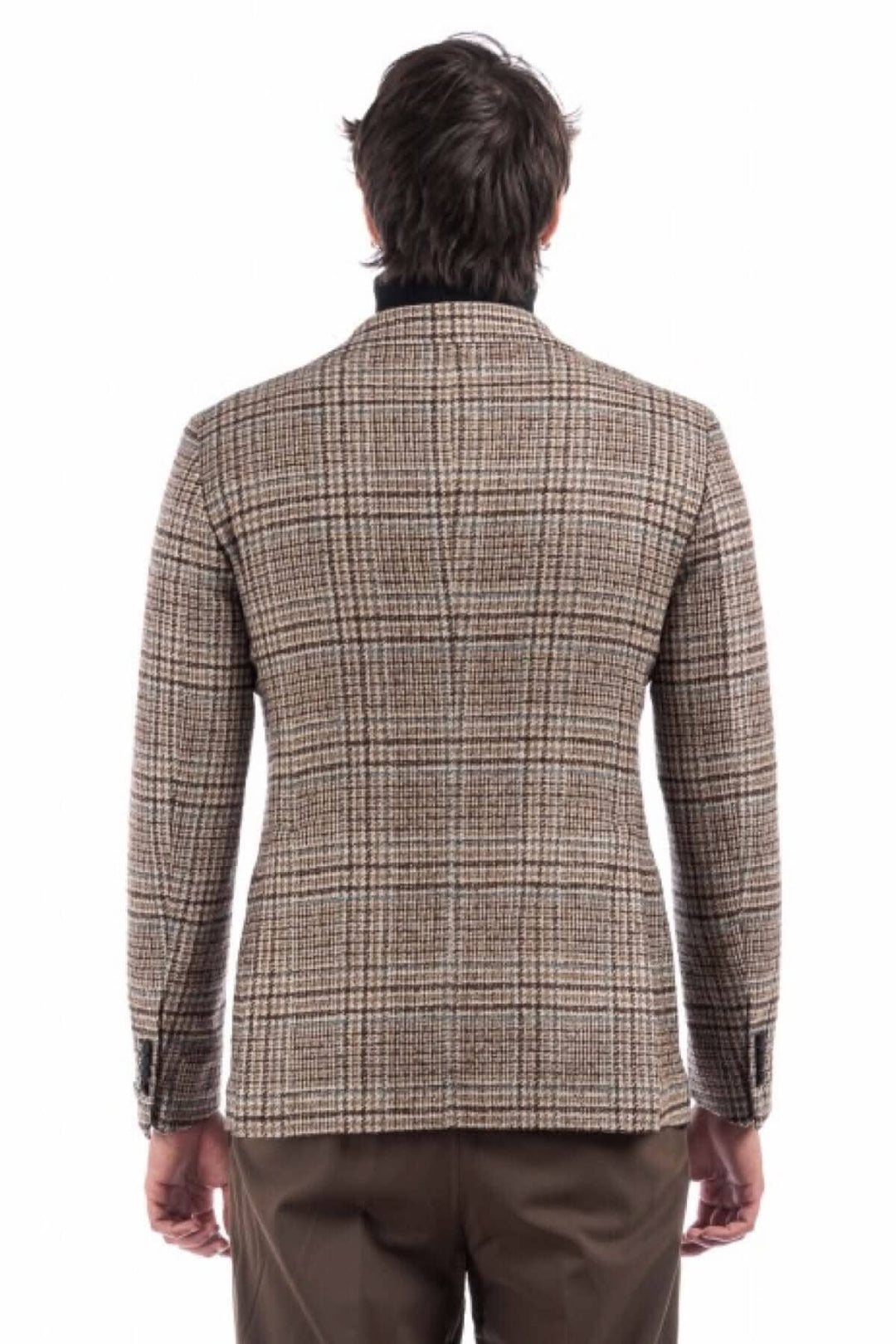 Veston à motif pays de galles, vue de dos, en tissu classique, coupe élégante et raffinée.