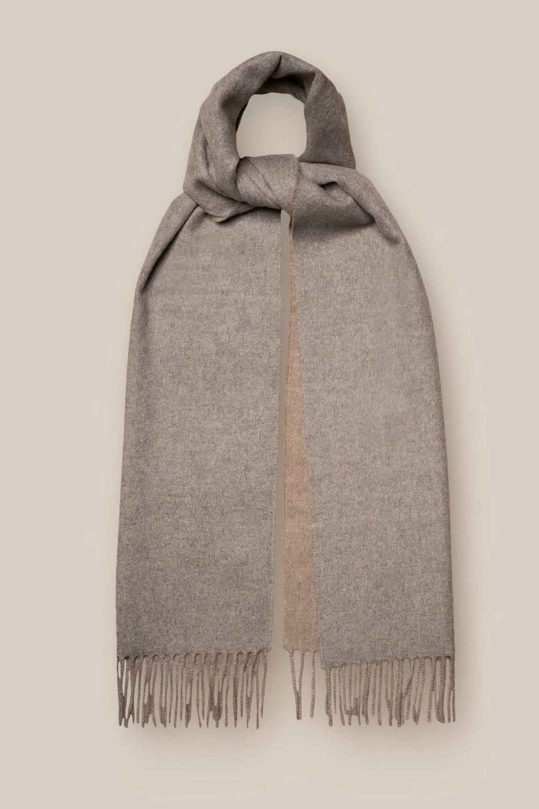 Foulard de cachemire ultra-doux, beige et gris, avec franges, parfait pour les accorder à toutes vos tenues.