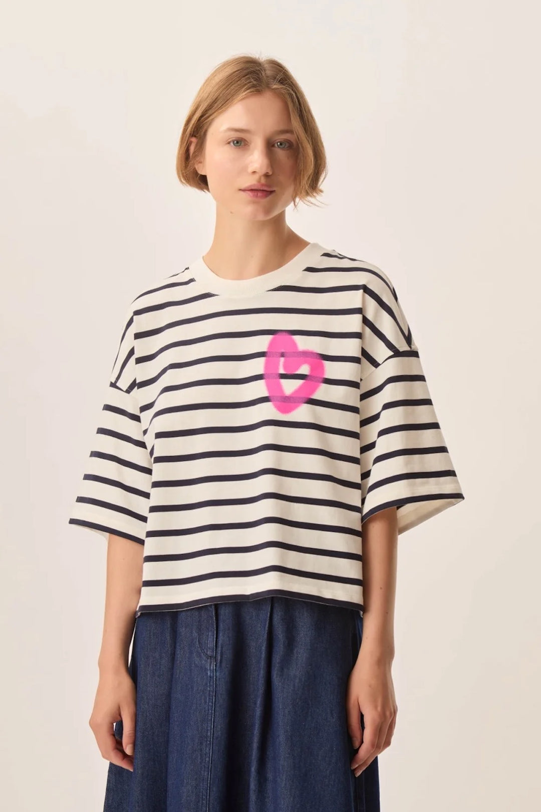 Fionna Striped Short-Sleeve Sweater Fit, Loose Fit