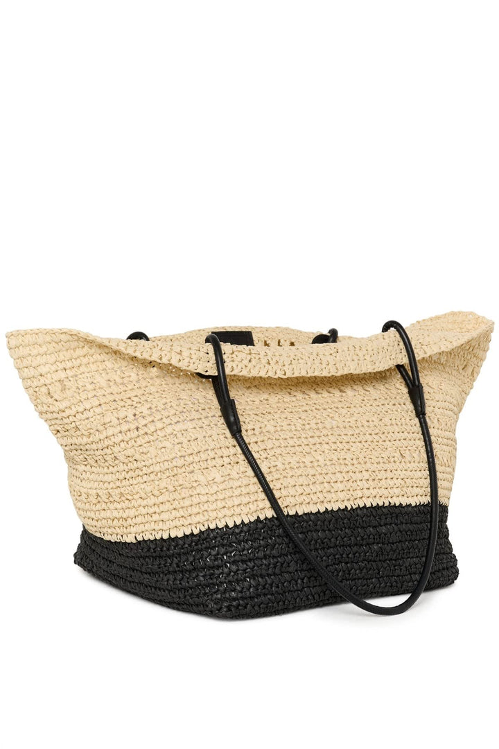 Vue de face sac à main en paille beige Inwear pour femme avec anses marron - Valérie Simon