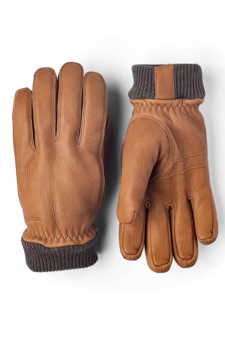 Gants en cuir de cerf marron avec manchette côtelée, pour homme, confortables et chauds.