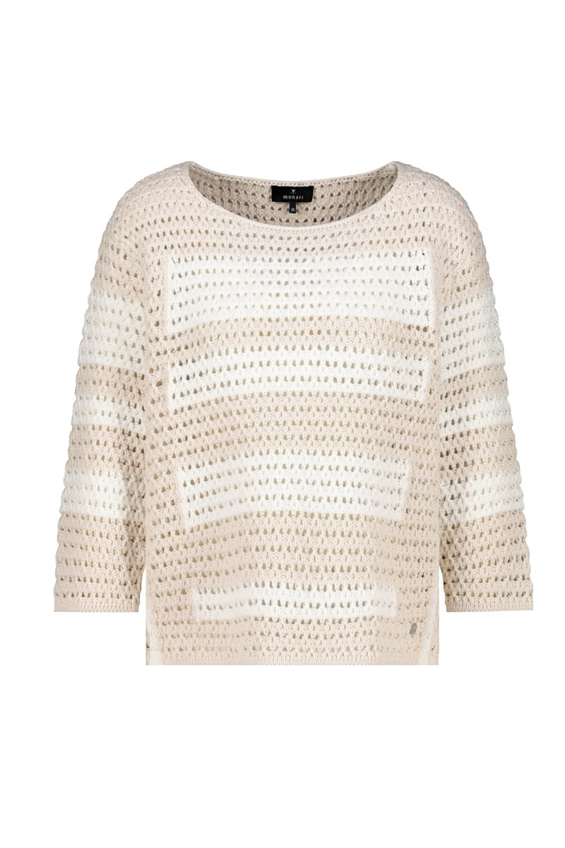 Long-sleeve striped openwork sweater
