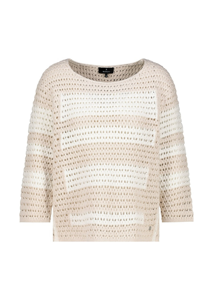 Long-sleeve striped openwork sweater