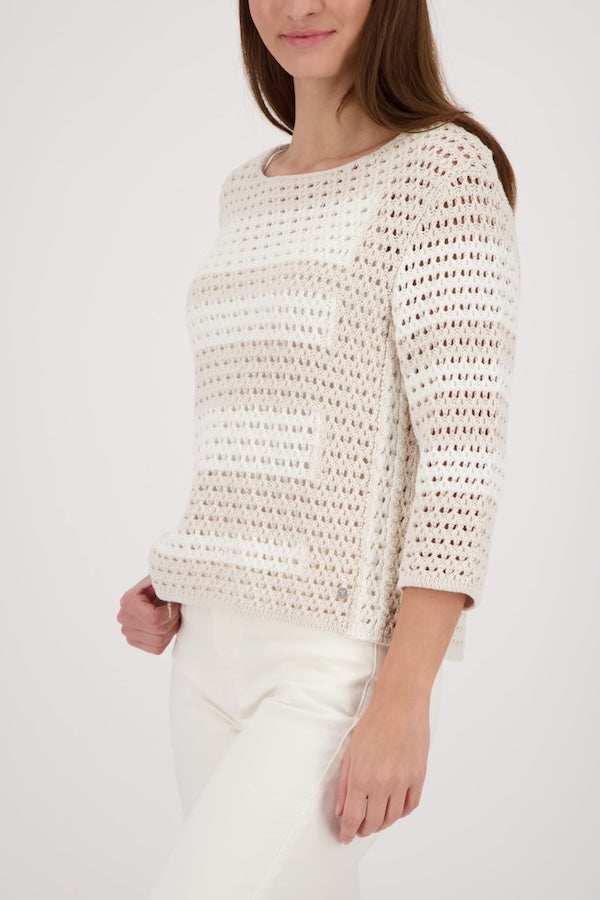 Long-sleeve striped openwork sweater