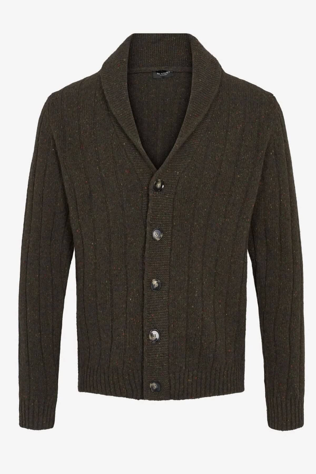 Cardigan en laine à col en V couleur olive, élégant et confortable, parfait pour un style classique et contemporain.