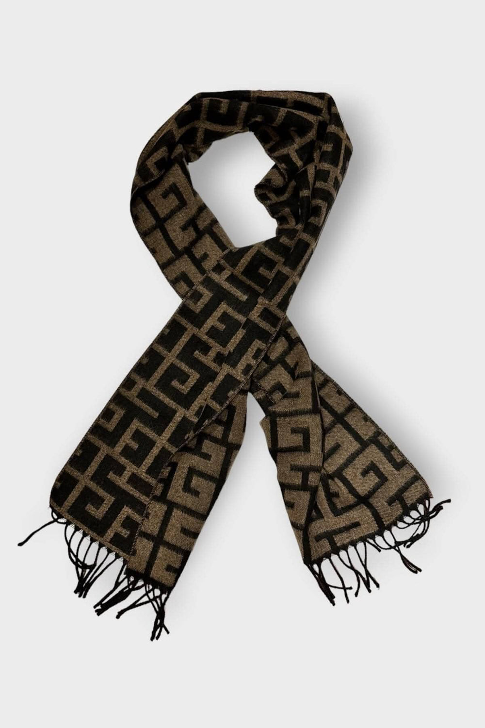 Foulard en cachemire à motifs géométriques noirs et beiges, avec franges, 180CM X 30CM.
