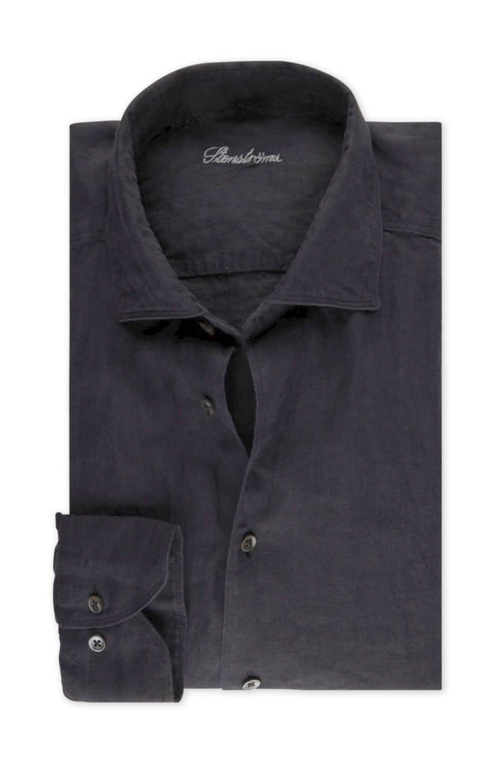 Chemise en lin légère et respirante, col classique, couleur bleu foncé, idéale pour l'été et les occasions décontractées.
