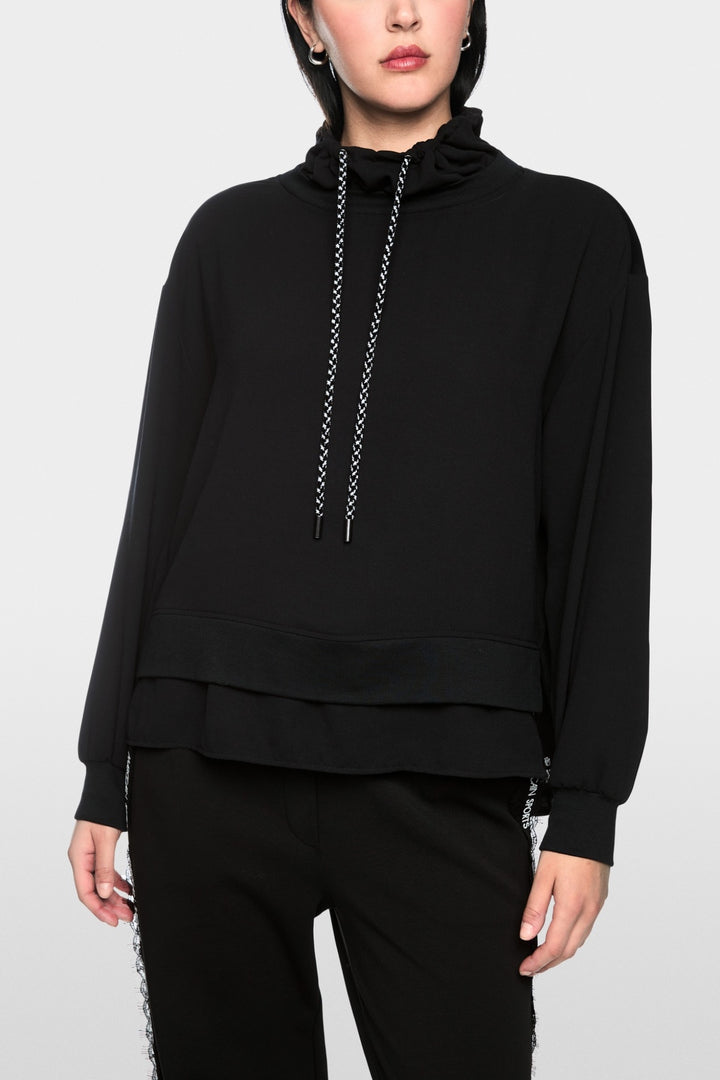 Loose blouse with drawstring neckline 