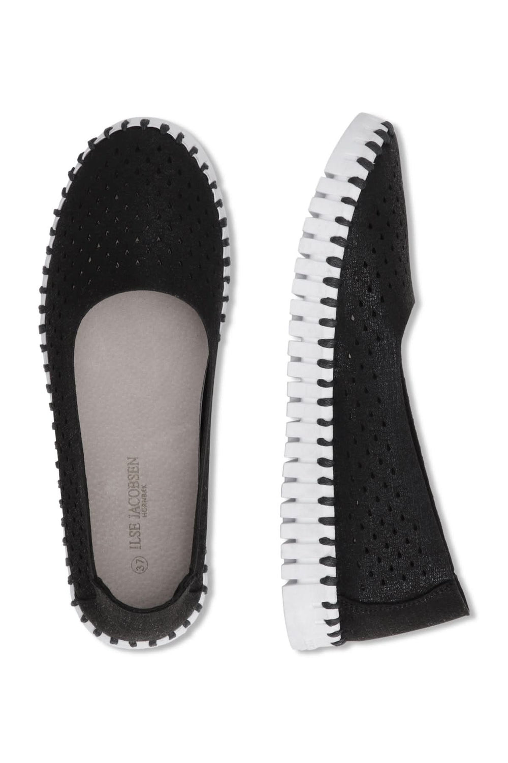 Ballerine Tulip 0026, chaussure noire ajourée, semelle flexible, confort quotidien.