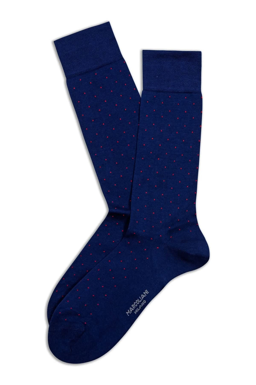 Bas à pois en maille fine bleue avec motif discret, parfaits pour un look élégant et confortable au quotidien.