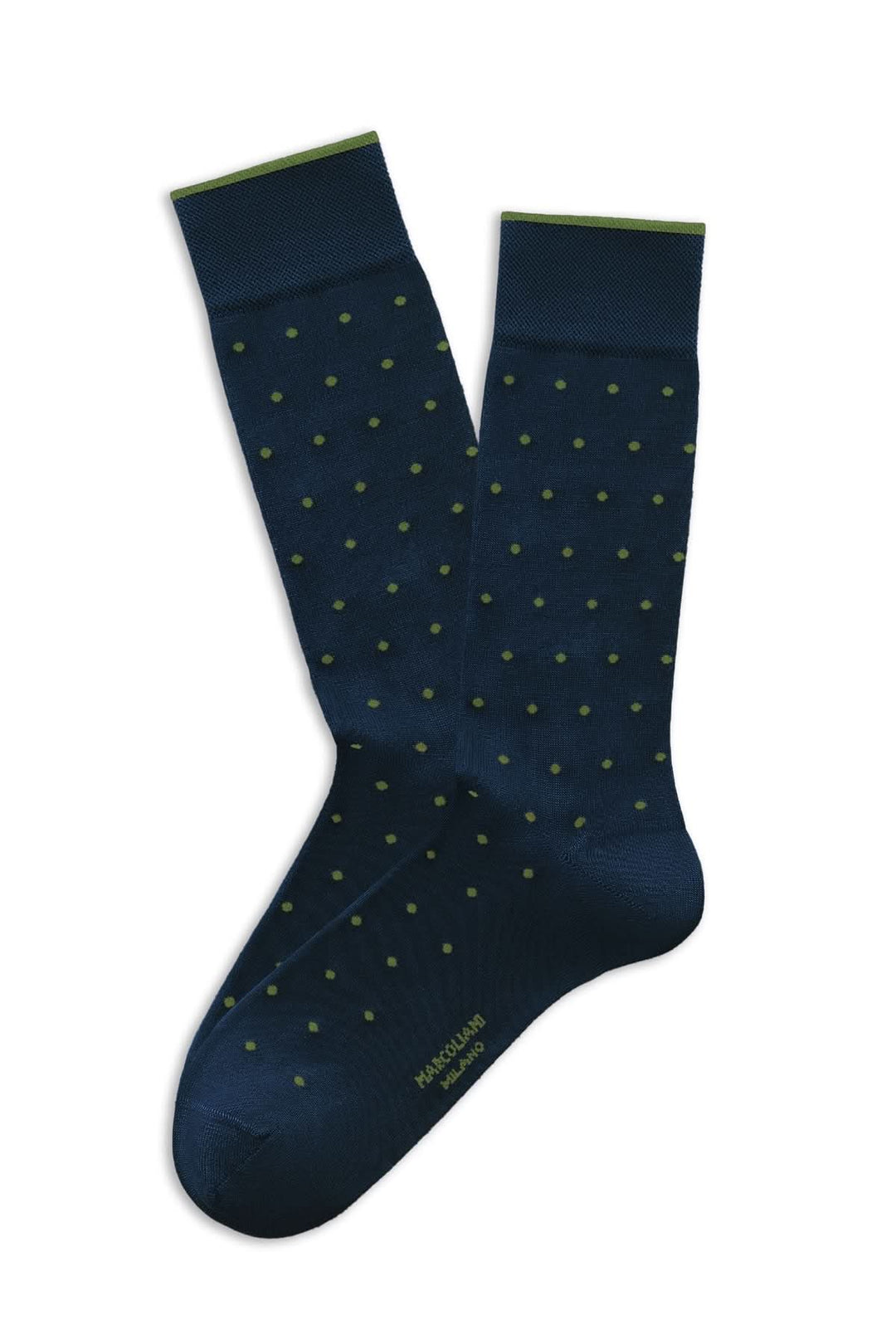 Bas à pois bleu marine avec motifs discrets et élégants, parfaits pour une tenue professionnelle ou décontractée.