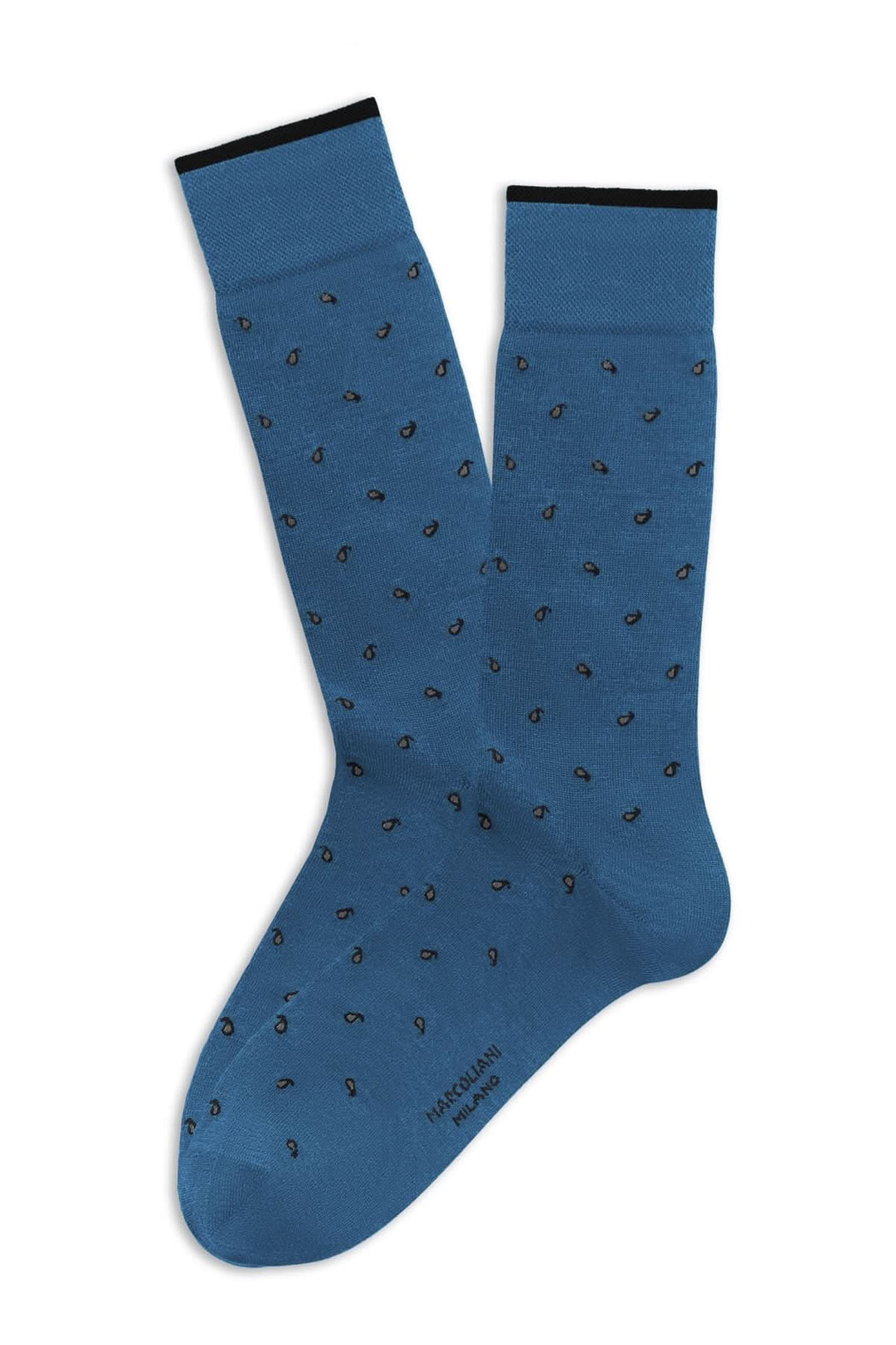 Bas raffiné bleu avec motif discret et coupe mi-haute, parfait pour une allure élégante.