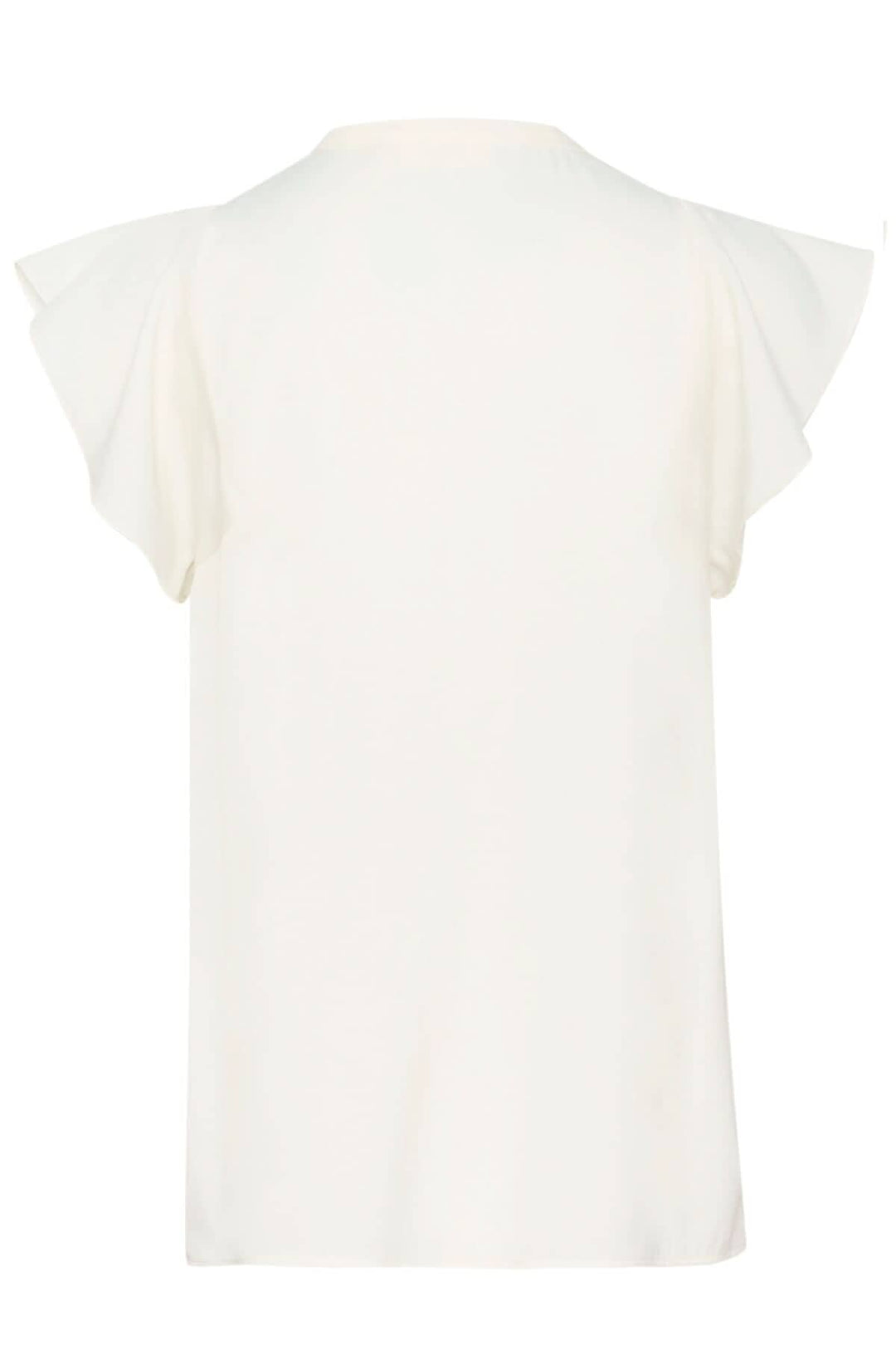 Blouse Cidenza blanche, légère et fluide, avec manches volantes et encolure plissée, vue arrière.