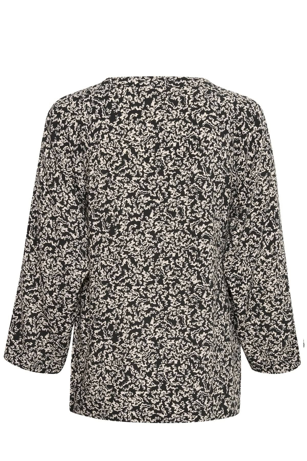 Blouse Petine fluide en viscose, dos avec motifs élégants et manches 3/4, style minimaliste et chic.