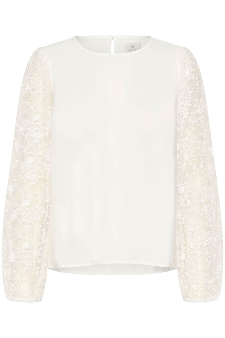 Blouse avec broderie élégante avec manches longues en dentelle blanche, idéale pour un look féminin et raffiné au quotidien.