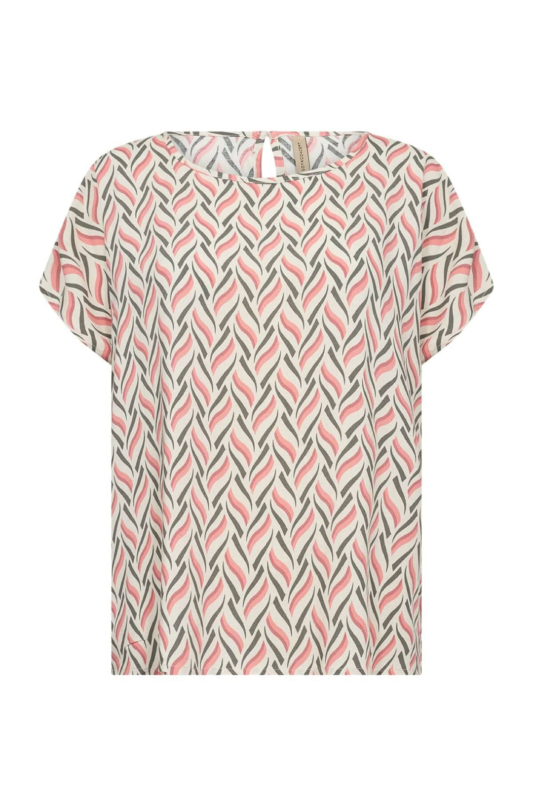 Blouse imprimée abstraite en viscose Ecovero avec motif unique, manches courtes et encolure ronde.
