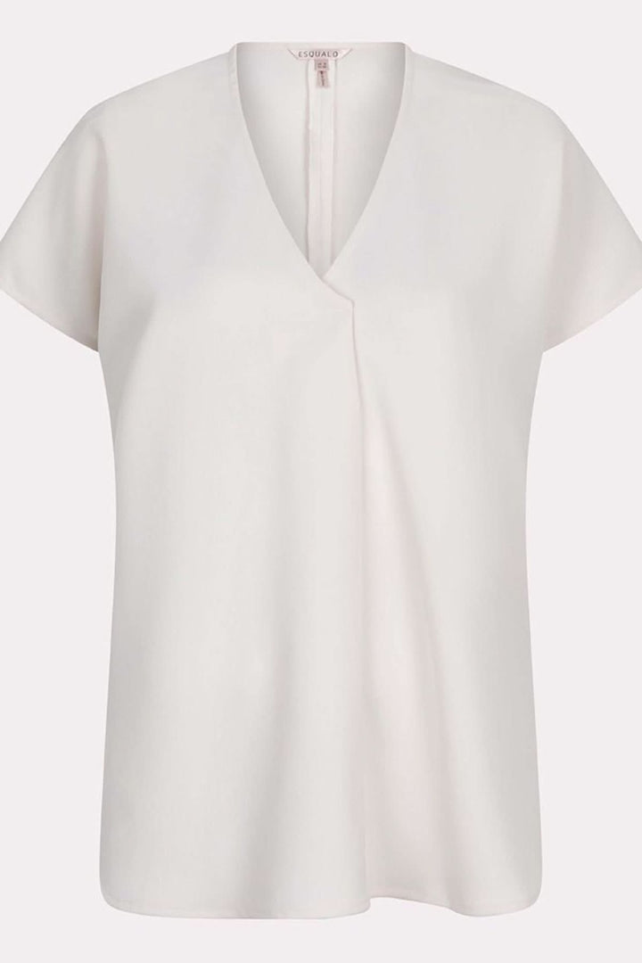 Blouse à manches courtes fluide blanche, col en V, coupe ample et élégante, parfaite pour toutes occasions.