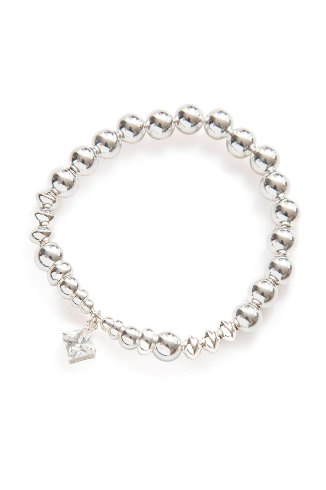 Bracelet Be Sublime en argent avec perles texturées et breloque en zirconium, élégant et captivant.