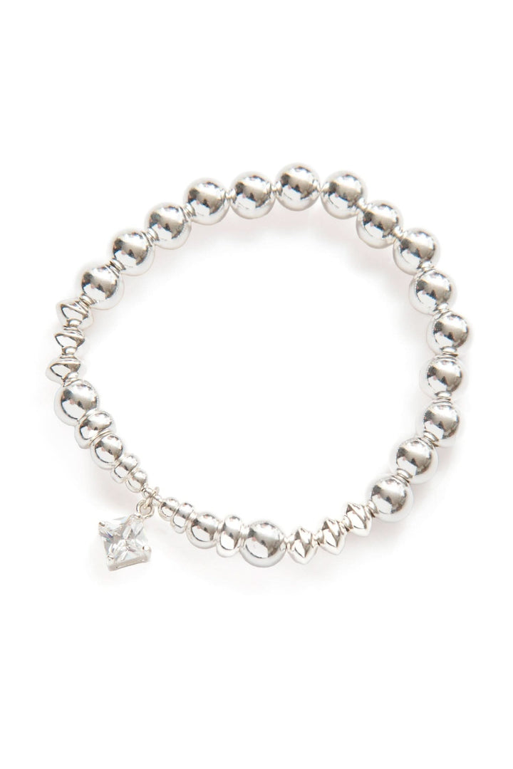 Bracelet Be Sublime en argent avec perles texturées et breloque en zirconium, élégant et captivant.
