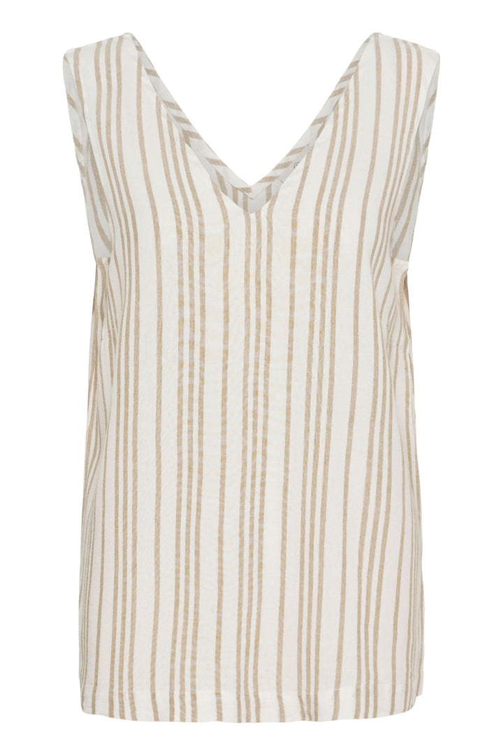 Camisole rayée sans manches avec encolure en V et coupe décontractée, idéale pour un look chic.