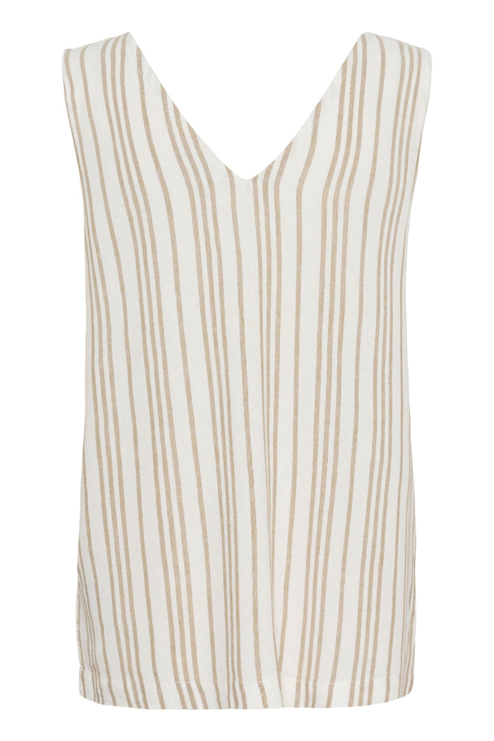 Camisole sans manches à rayures verticales, col en V, matière souple et légère, coupe décontractée.