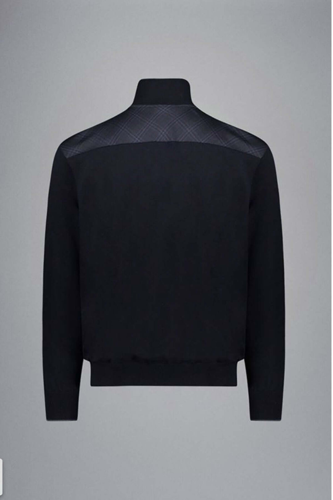 Chandail zippé en laine noir avec empiècements contrastants en suédine au dos.