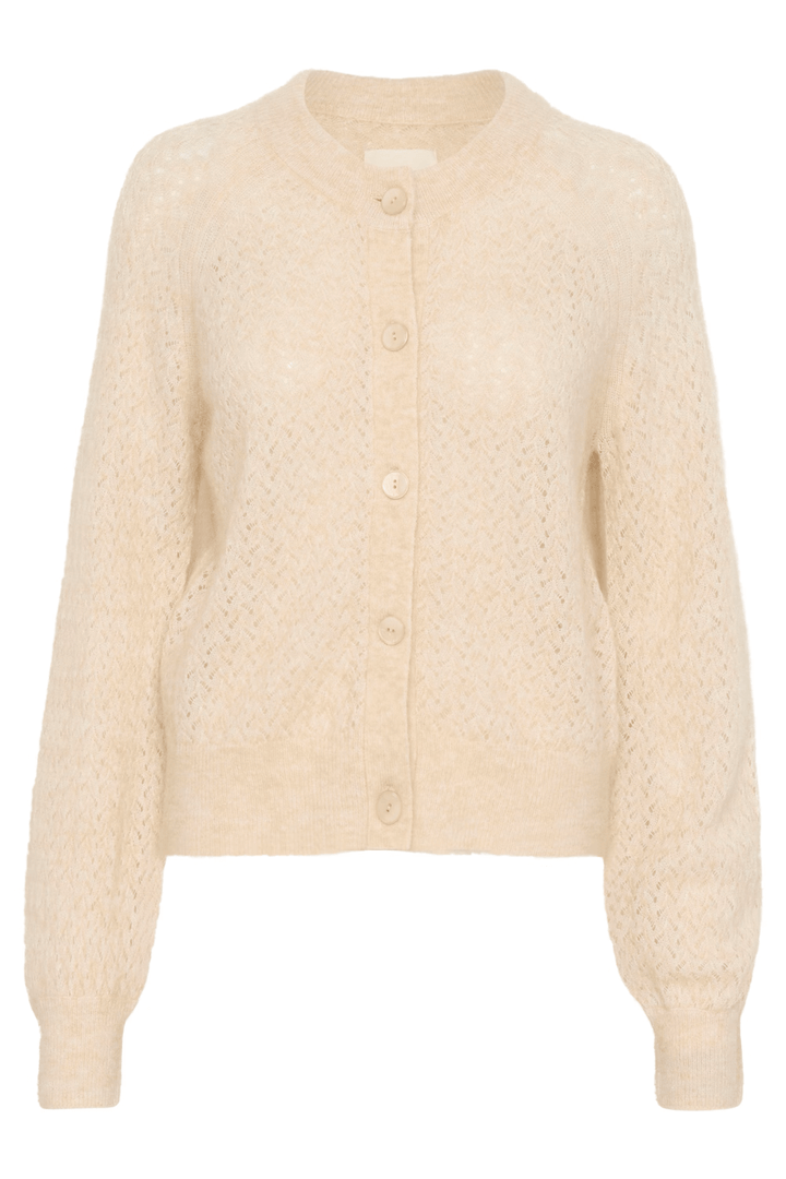 Cardigan Thora en tricot raffiné avec encolure ronde et boutons ton sur ton, manches longues et coupe droite.