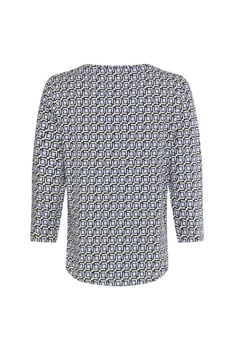 Chandail Carinam à motif géométrique, coupe droite, col rond et manches trois-quarts, style moderne et graphique pour garde-robe.