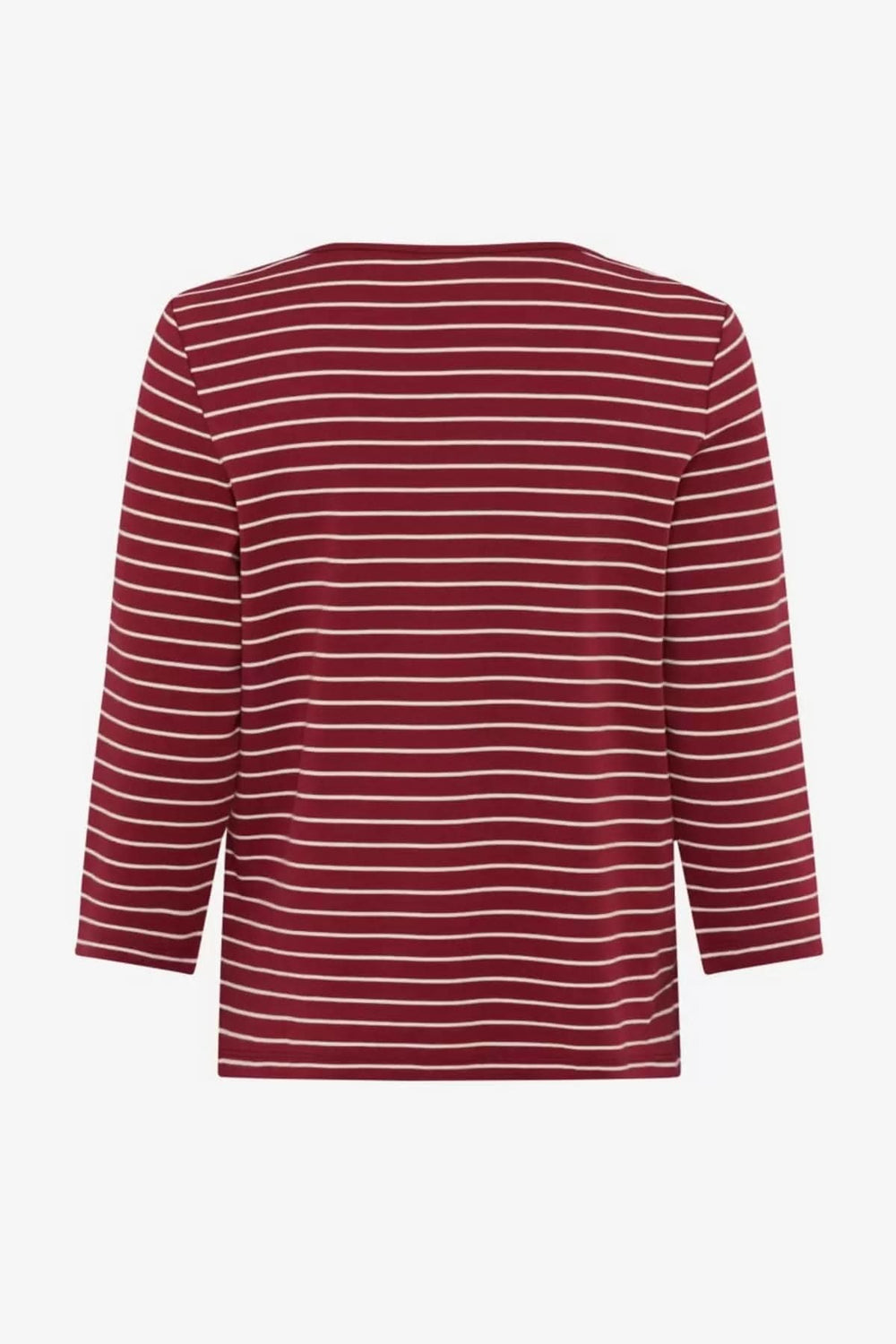 Chandail Cira à rayures à manches trois quarts, motif à rayures classiques, coupe droite, col bateau, jersey doux et respirant.