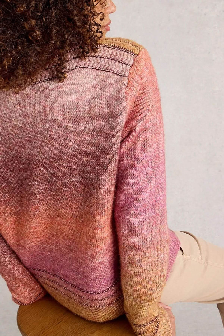 Chandail Lilbet en maille dégradée aux nuances chaudes et coupe décontractée, avec poche kangourou.