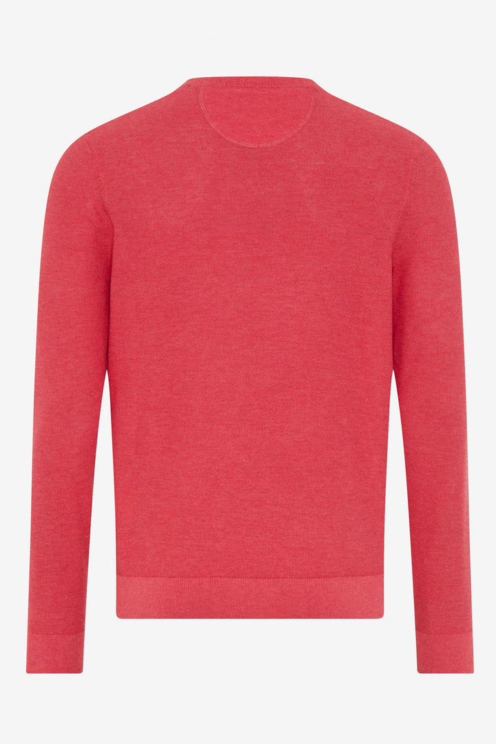 Chandail Rick en rose, à col rond côtelé et coupe droite classique, parfait pour la mi-saison.