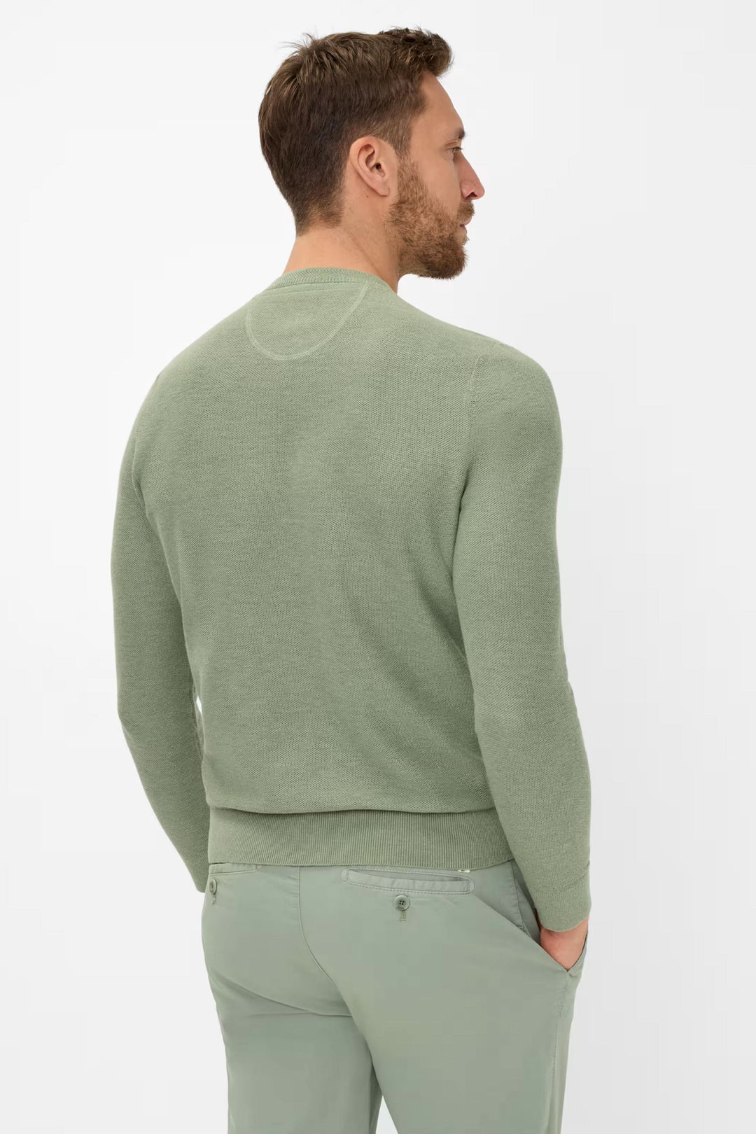 Chandail Rick à col rond en maille fine, vue arrière, coloris vert, style classique et élégant.