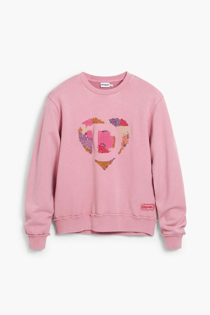 Chandail avec logo et perles, motif brodé graphique, coupe droite, manches longues, confortable, moderne.