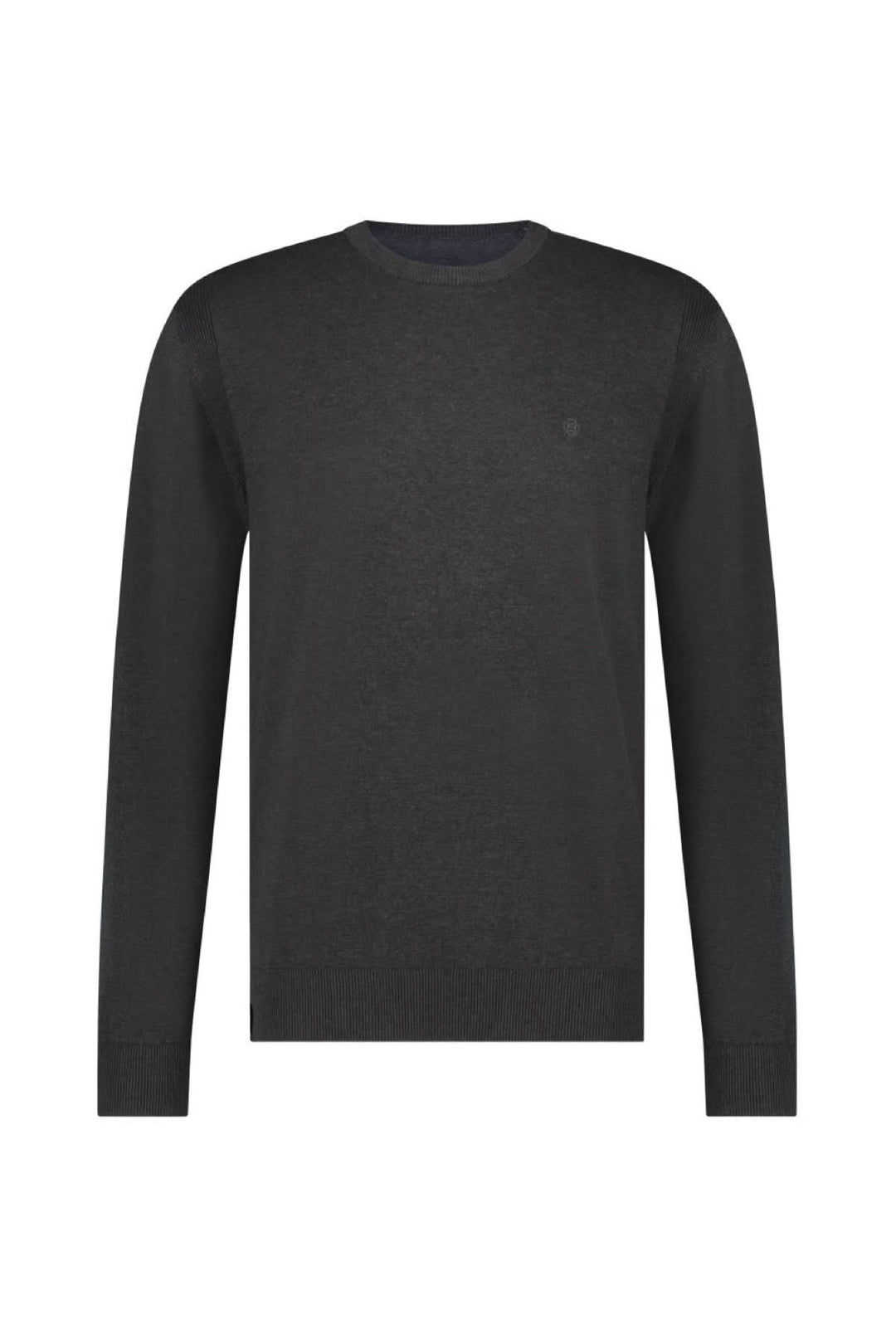 Chandail col ras du cou noir à manches longues, coupe régulière, idéal pour un look décontracté et confortable.