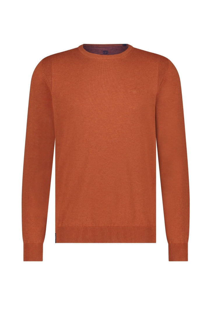 Chandail basique col ras du cou en orange, manches longues, coupe régulière, essentiel confortable pour homme.