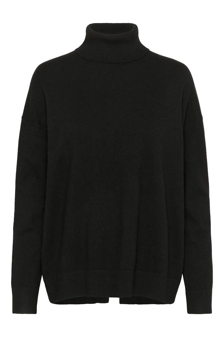 Chandail à col roulé noir coupe décontractée avec manches longues et finitions côtelées.