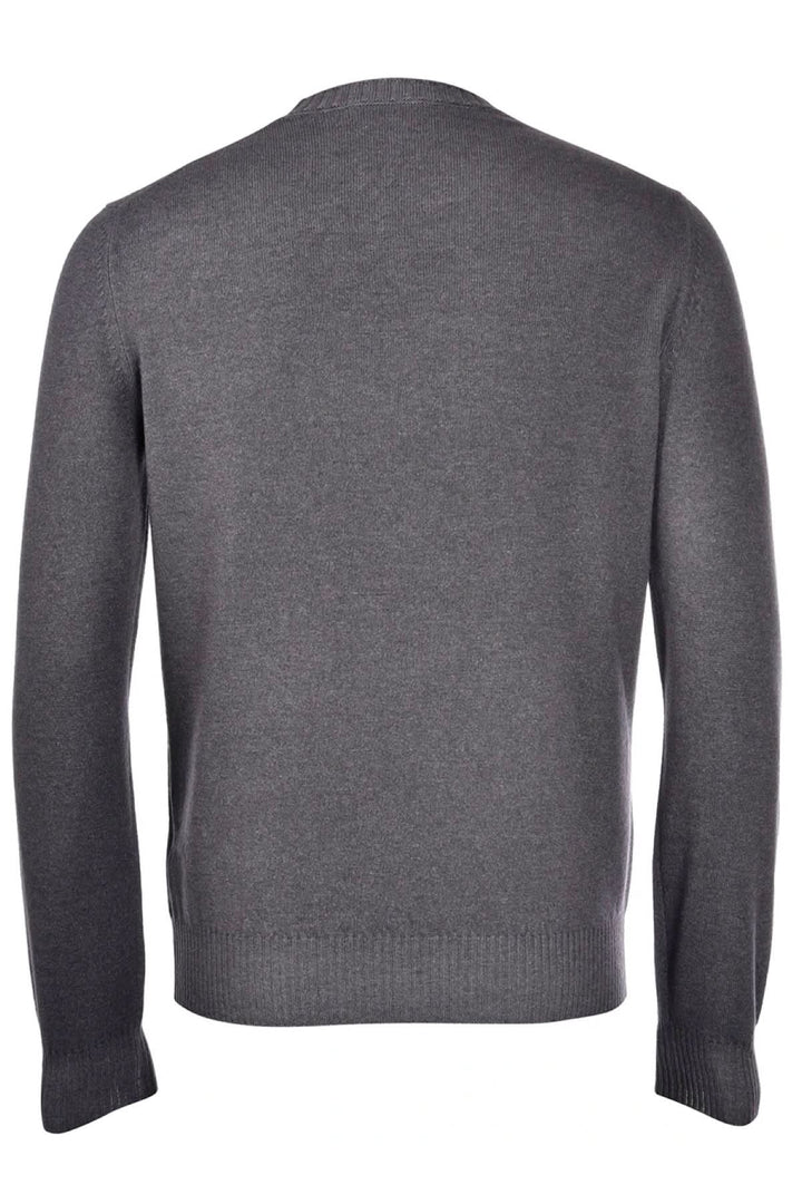 Pull en laine et cachemire gris vue arrière, coupe classique et col rond, confort optimal pour garde-robe masculine.