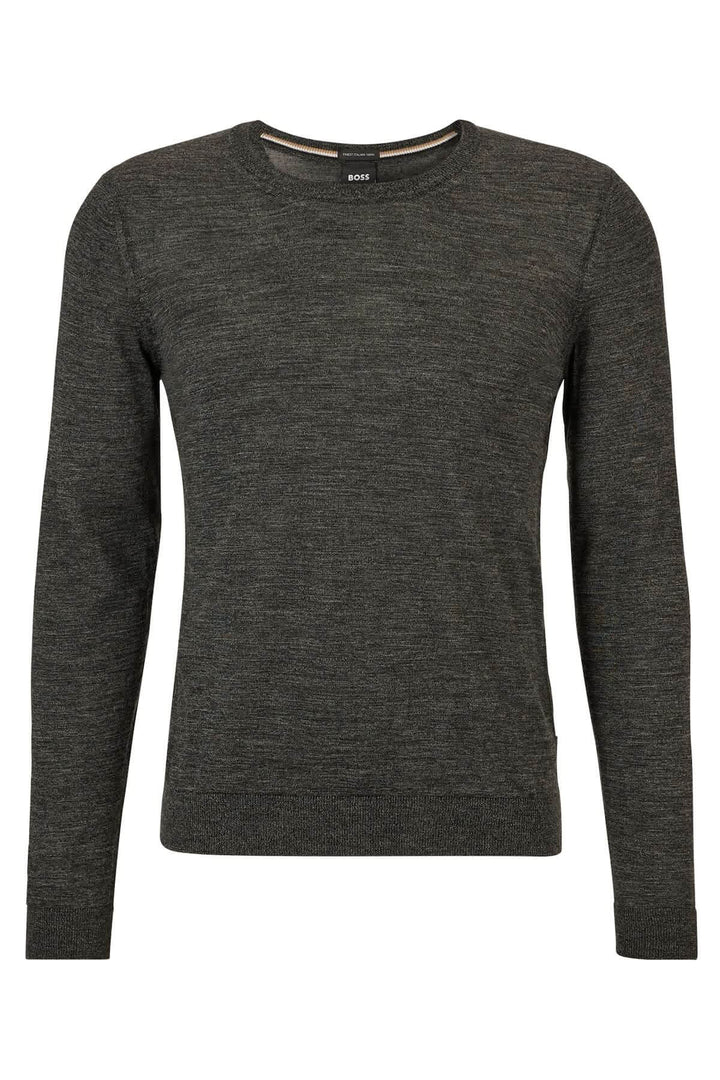 Chandail en laine vierge Leno gris anthracite coupe ajustée et col rond pour élégance et confort au bureau ou détente.