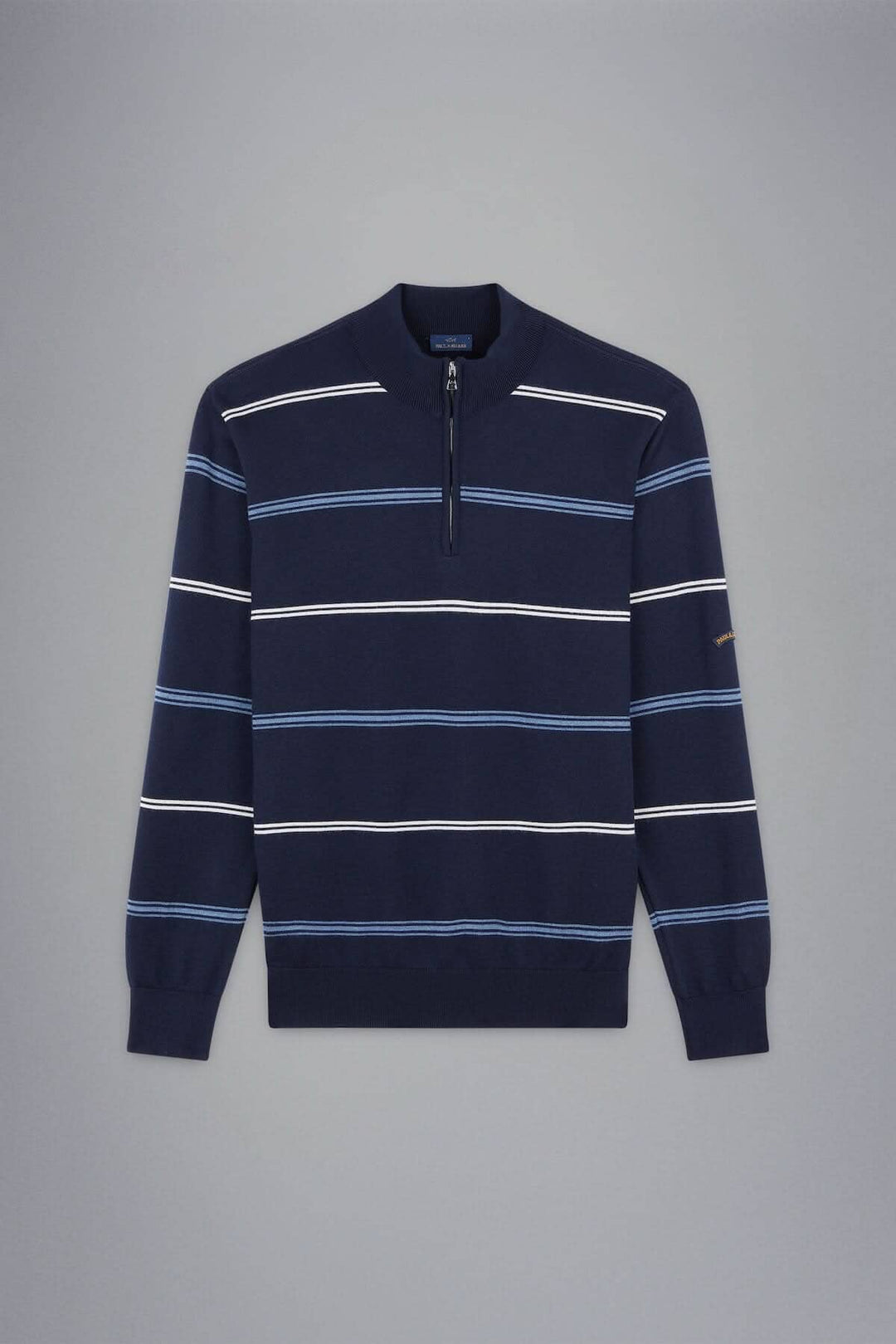Chandail ligné à demi-zip Paul &amp; Shark en laine, élégant pour toutes les occasions, couleur bleu marine.