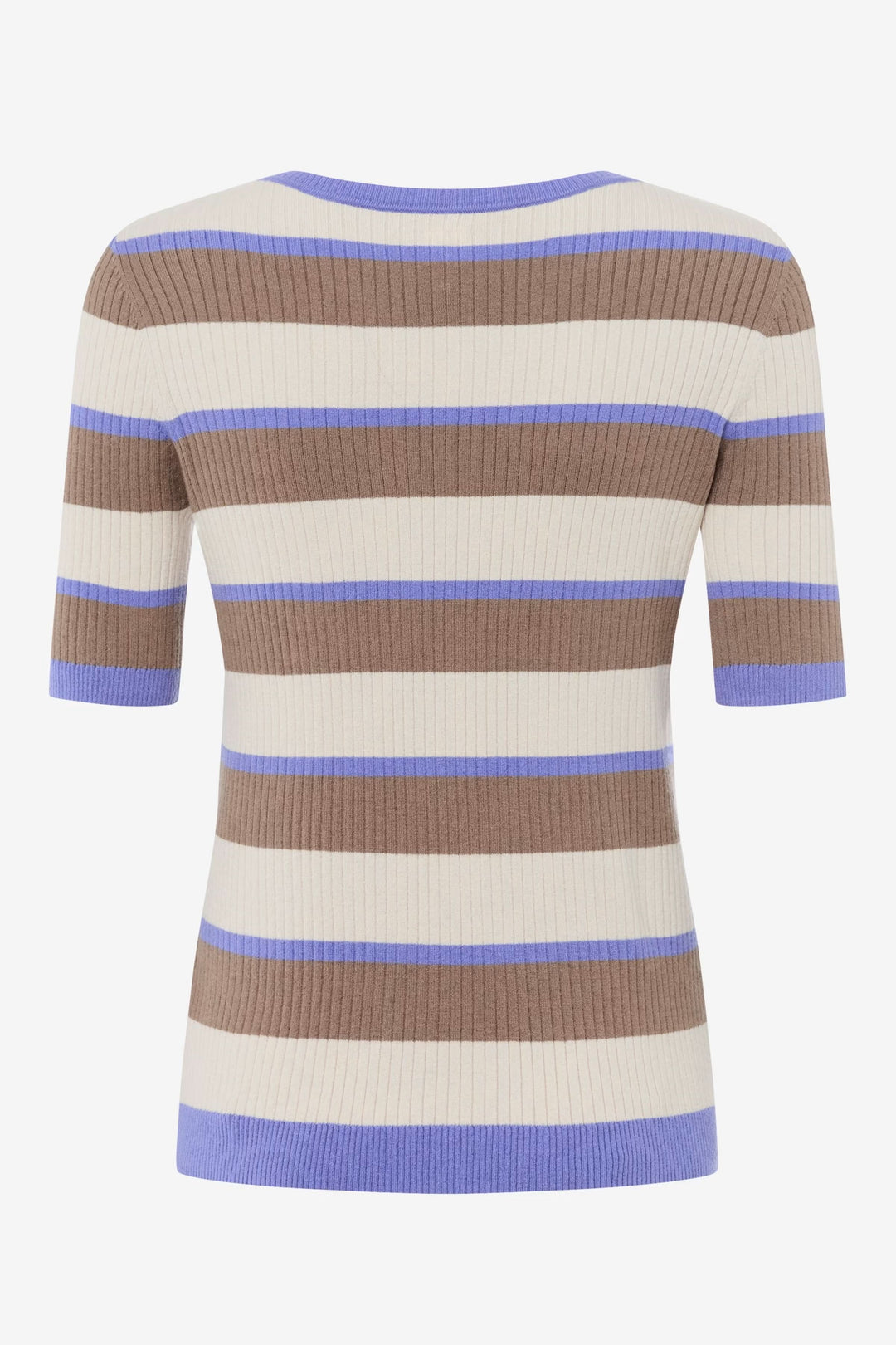 Chandail manches courtes à rayures modernes en tricot côtelé extensible, avec encolure ronde pour un style décontracté chic.