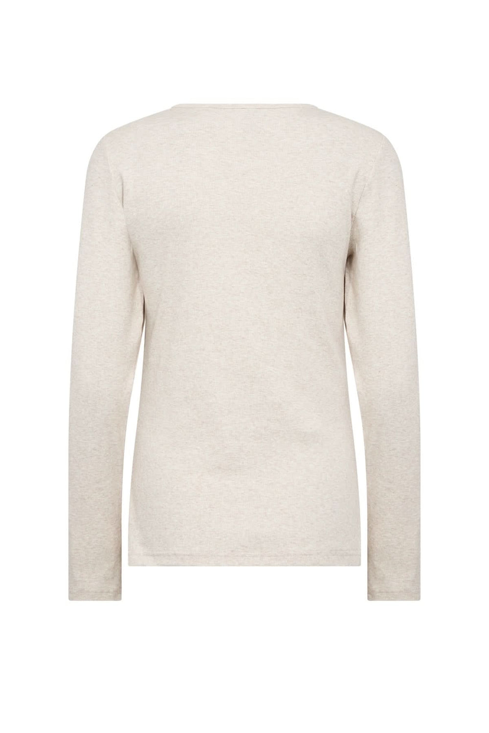 Chandail à manches longues beige, coupe droite, arrière simple et minimaliste, parfait pour le confort quotidien.