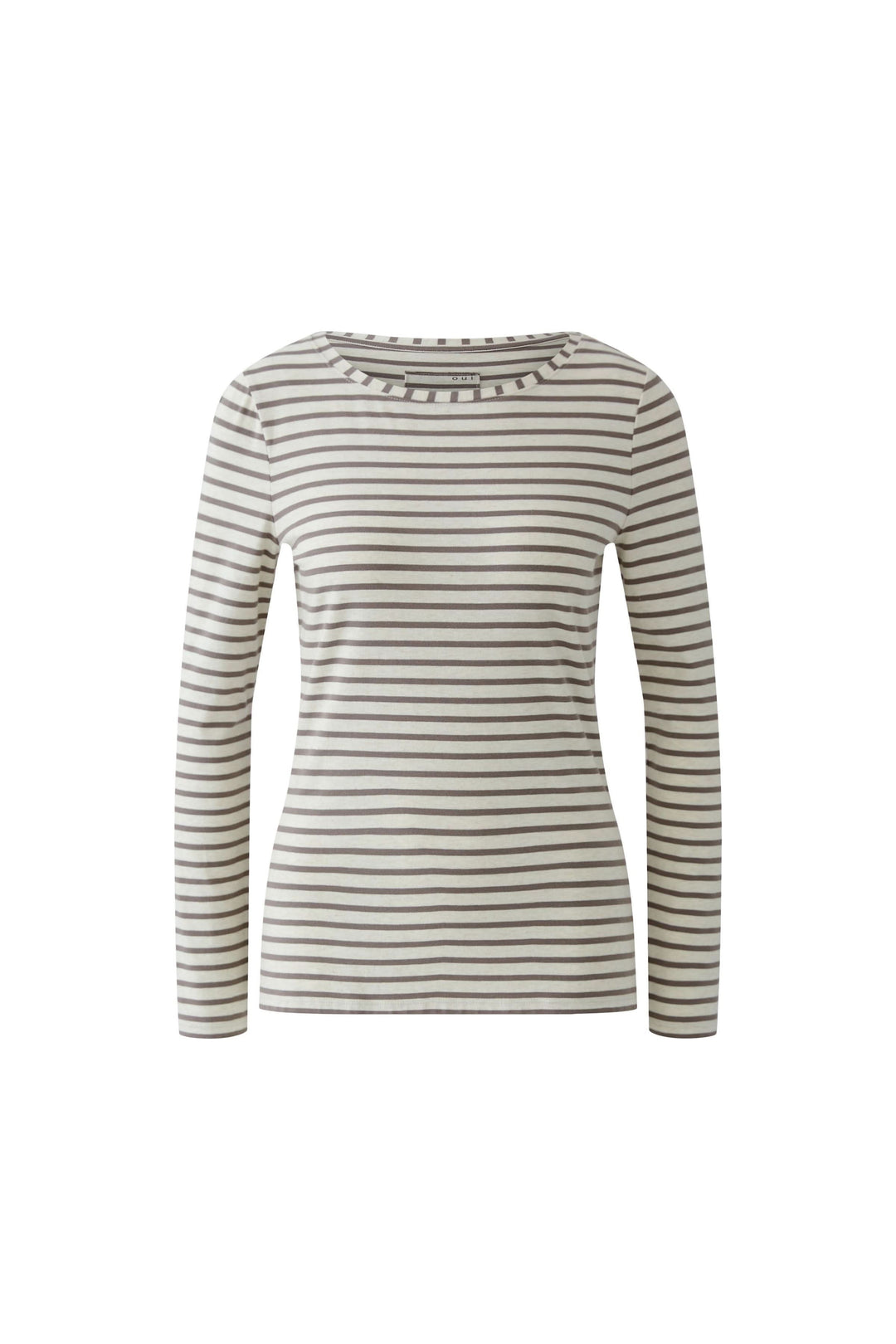 Chandail à manches longues Sumiko rayé avec encolure ronde et coupe ajustée, tissu doux, confortable et élégant pour un style quotidien.