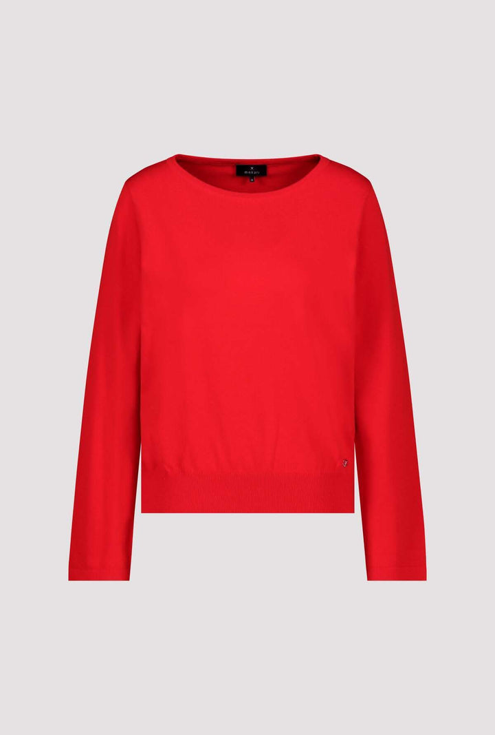 Chandail à manches longues col rond en rouge avec coupe droite et encolure classique. Parfait pour une allure intemporelle et versatile.