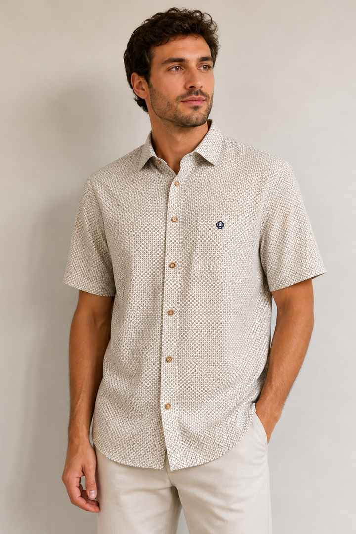 Short-sleeve shirt with a micro-print pattern
