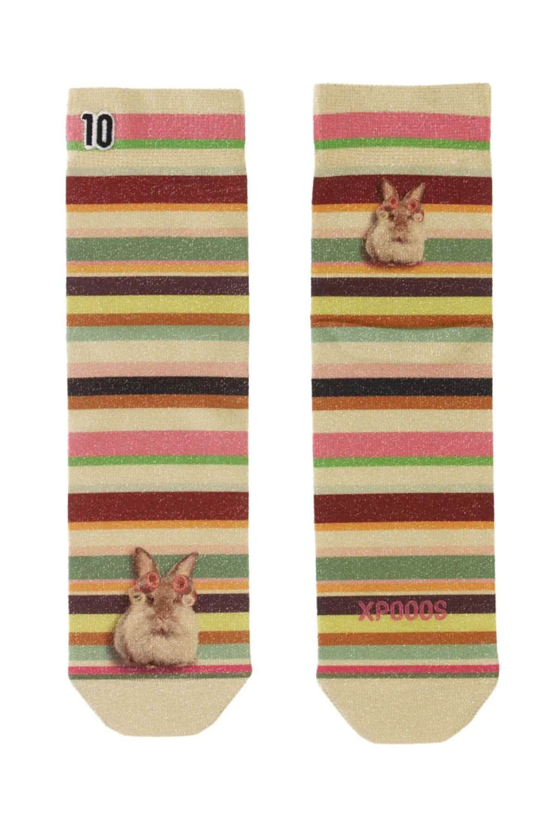 Chaussettes mi-hautes à rayures colorées avec motif de lapin original, confortables et ludiques.