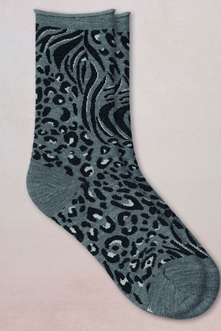 Chaussettes en maille à motif animalier, mi-mollet en laine et coton, design élégant et original, idéal pour look audacieux.
