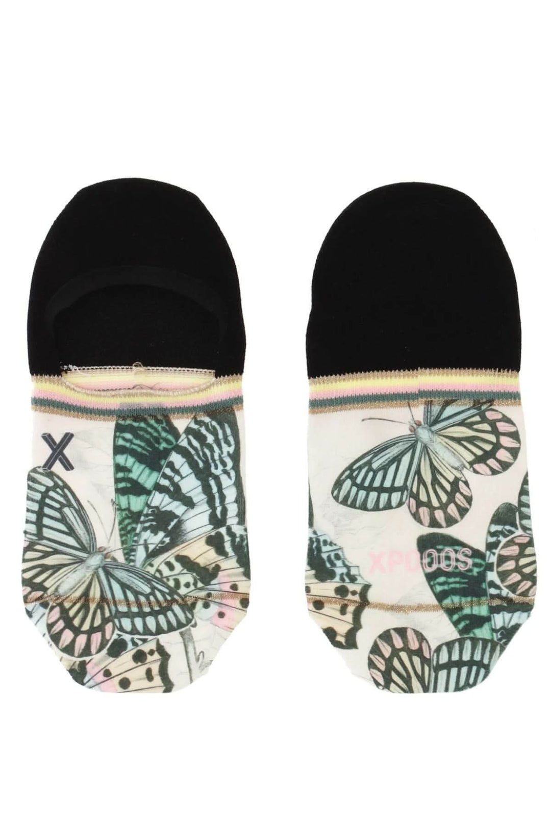 Chaussettes invisibles avec imprimé papillons coloré, confortables et antidérapantes, parfaites pour chaussures basses.