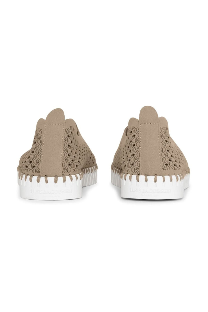 Vue arrière des chaussures tulipe légères Ilse Jacobsen, avec motif découpé au laser et semelle extérieure blanche.