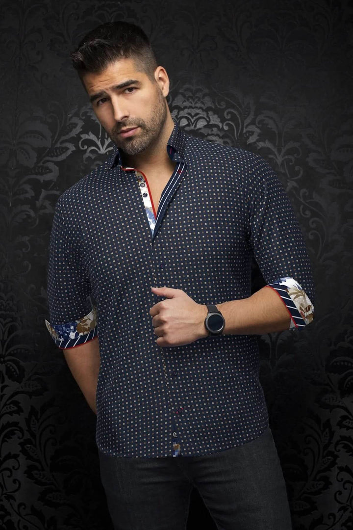 Chemise Arlo pour homme en coton, mélange habillé et décontracté avec motifs contrastants.