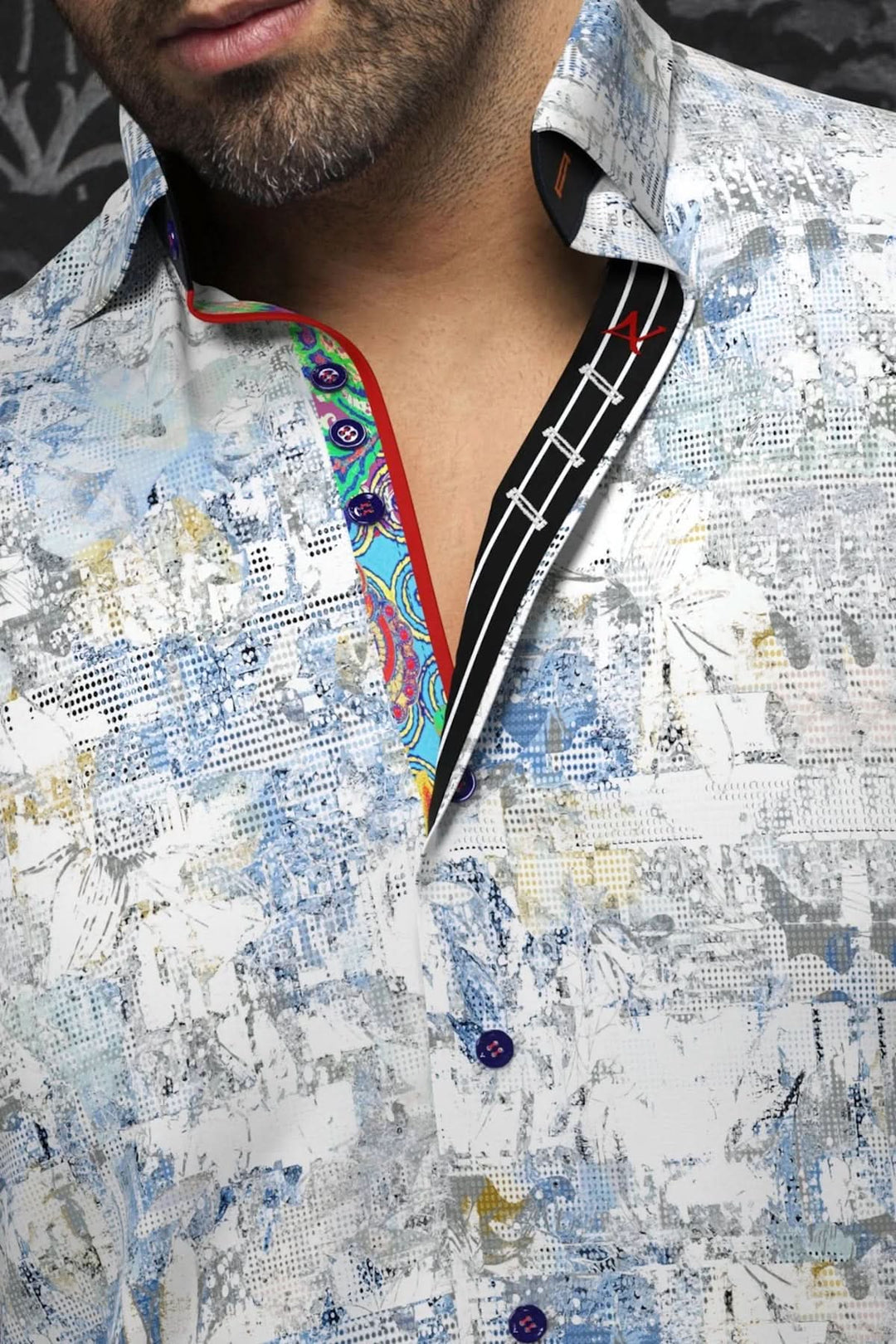 Chemise Gomera en coton extensible avec motifs contrastants, élégante et chic, parfaite pour un look habillé ou décontracté.